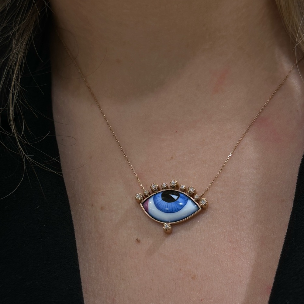 Gold and Blue Eye Pendant Necklace